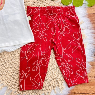  Conj. Blusa Bella Fiore e Calça Legging - Off White e Vermelho